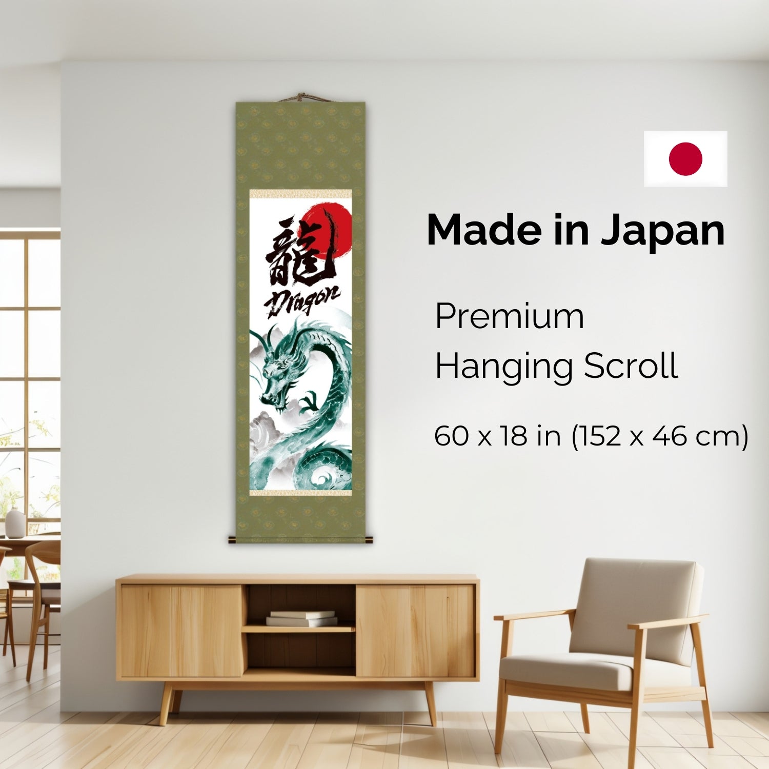 Kakemono mural Dragon japonais – Dragon vert montant