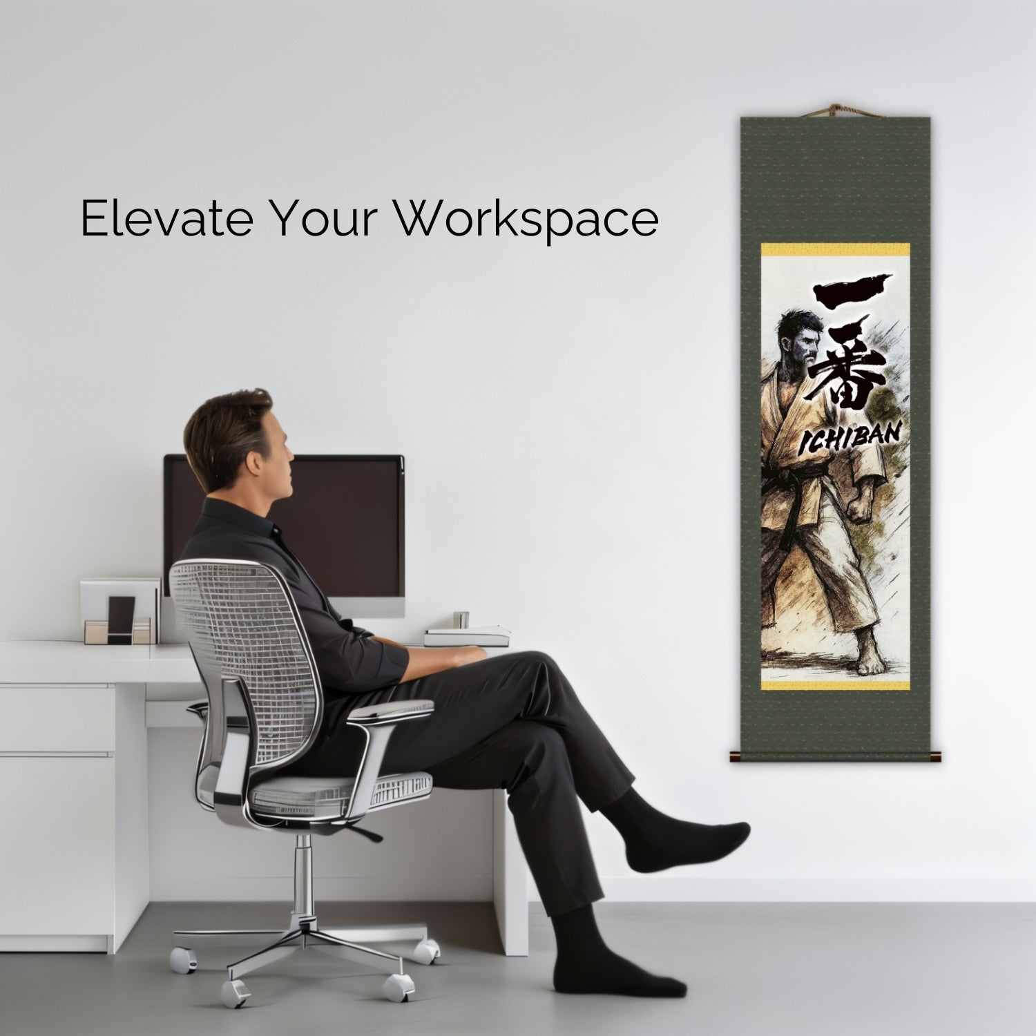 Japanese Martial Arts Ichiban Kakemono Wall Scroll – Black Belt Illustration